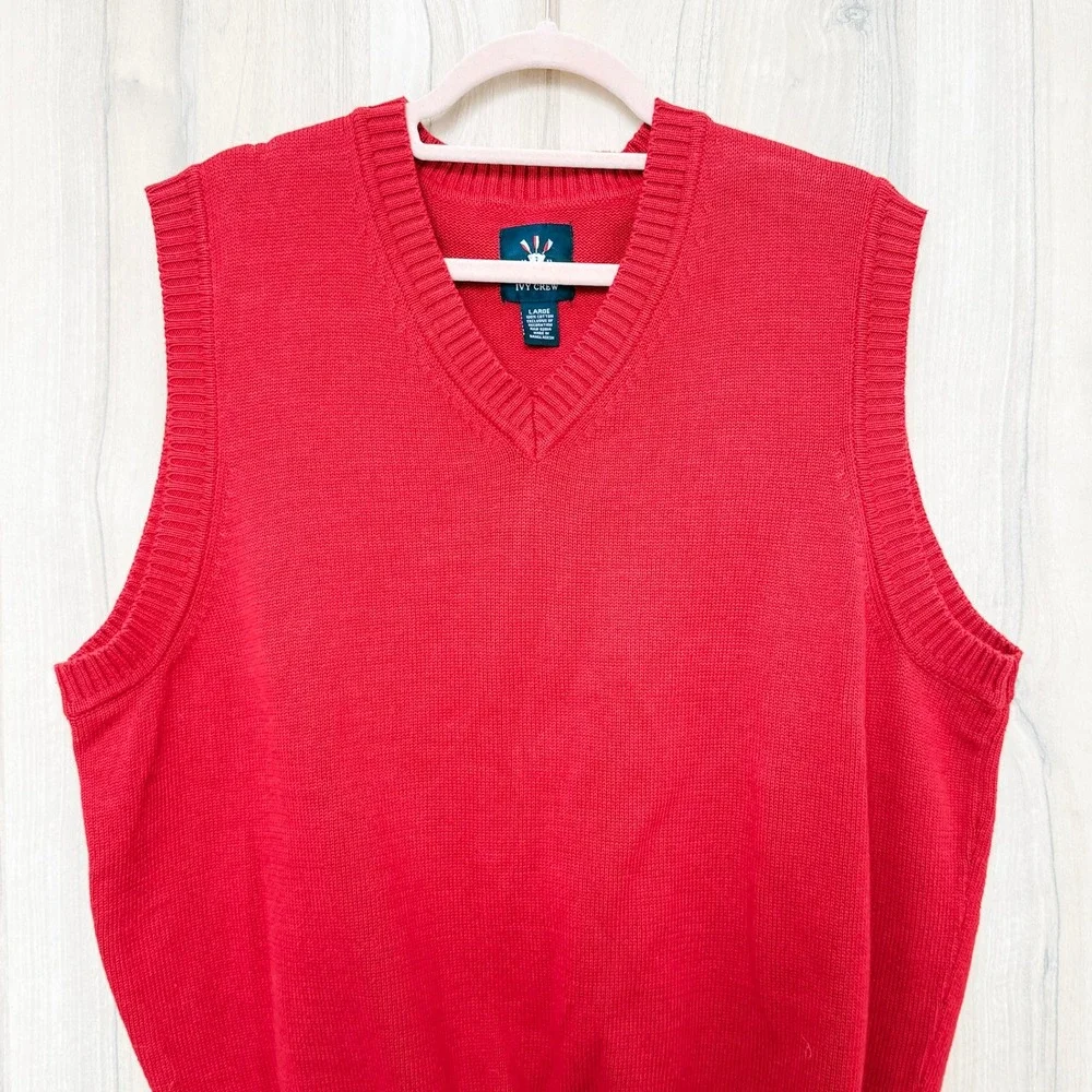 Ivy Crew Mens Sweater Vest Size L Red Classic‎ Preppy Heritage Academia Office